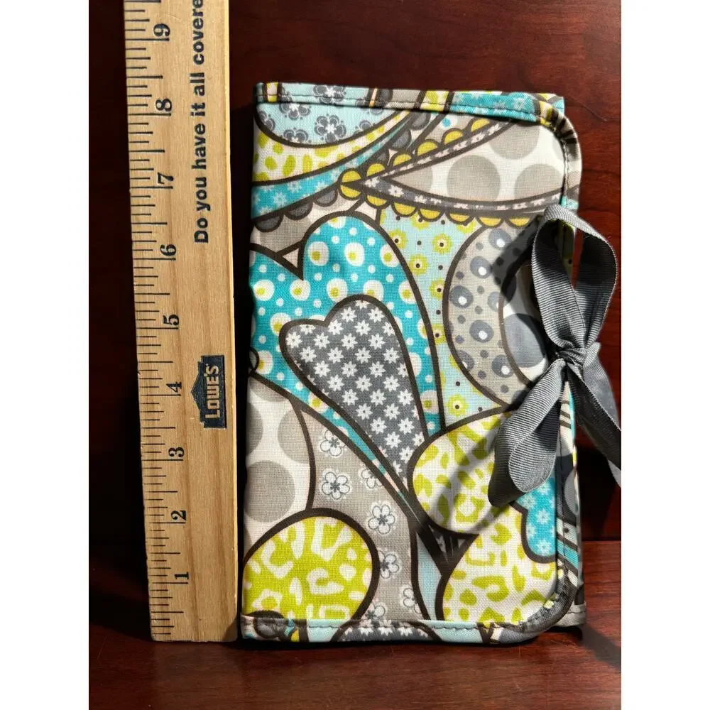 Thirty-One Fold and Go Organizer Tri Fold Note Pad Heart Pattern Tie Closure